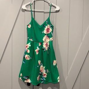 Green Floral Skater/Mini Dress